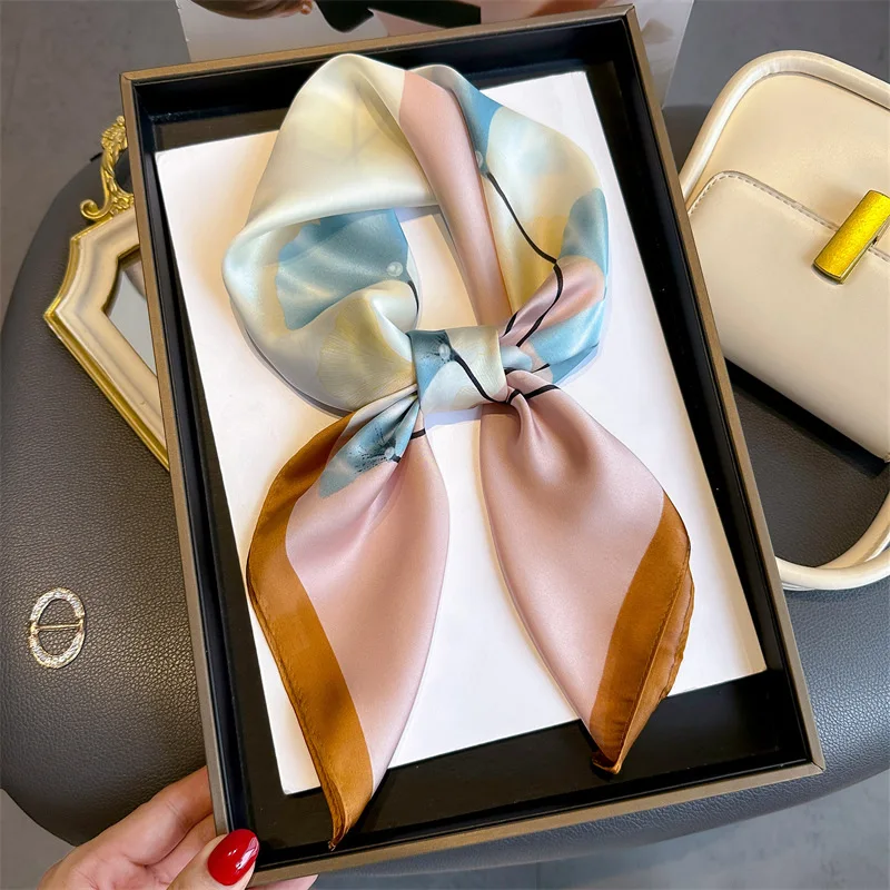 الفاخرة طباعة الربيع رابطة عنق شال 2024 الحرير مربع وشاح النساء يلتف الإناث 70 سنتيمتر الشعر اليد المعصم الرأس الحجاب باندانا