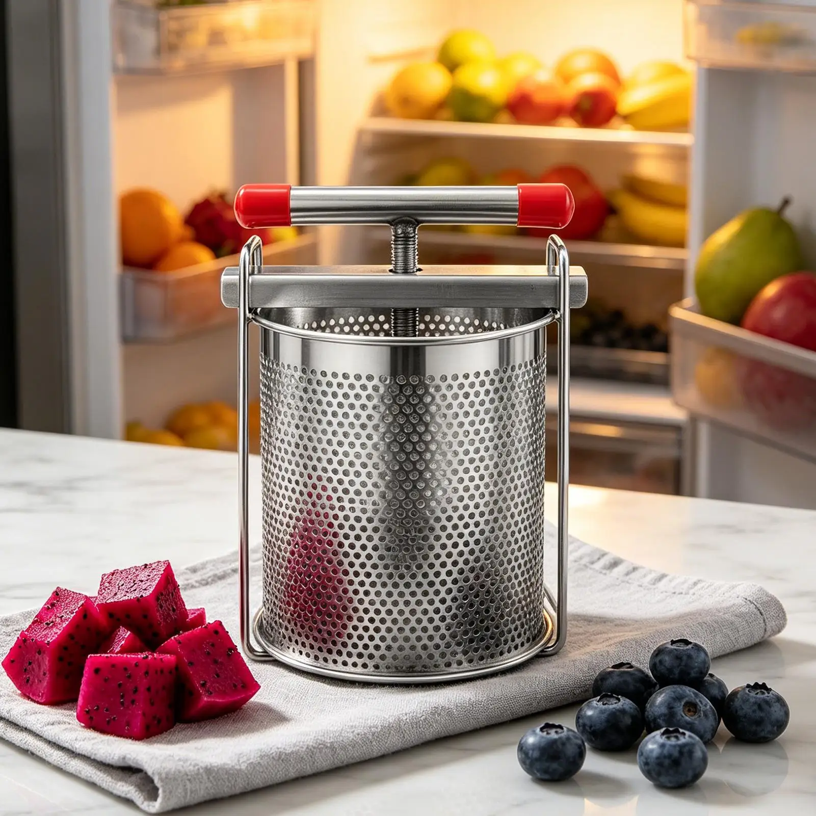 Fruit Press 2.8L with Cross-Beam Stainless Steel Food-Grade Crusher Cider Juice Maker Vegetable Juicer for Honey Cheese Olive