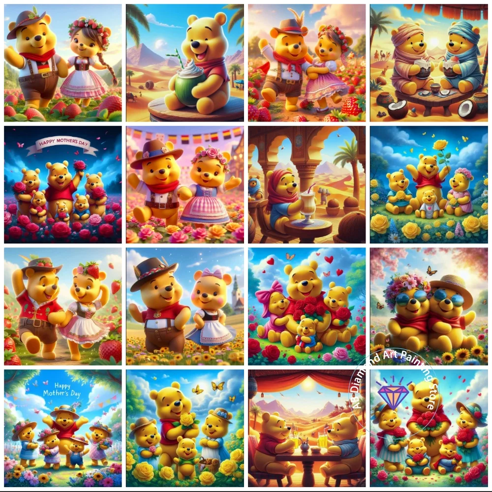 

Cartoon Winnie the Pooh AB Diamond Painting Kit Square Round Diamond 5D DIY Cross Embroidery Handmade Art Adult Gift Home Decor