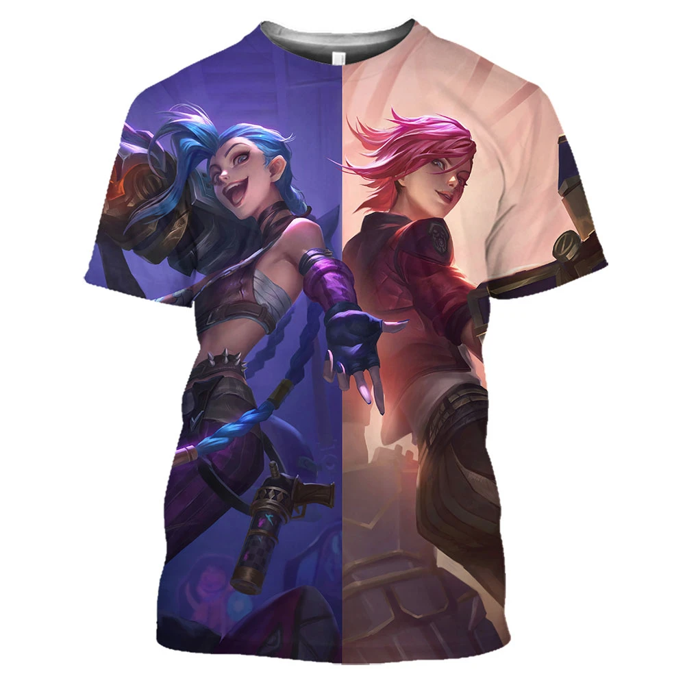 Arcane League of Legends T Shirt Anime 3D Print Men Women Fashion Oversized T-shirt Kids Hip Hop Tops Tshirt Lol Jinx Tee Shirt