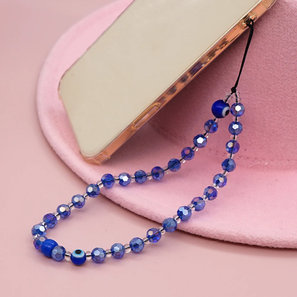 Kristall-Handy-Lanyard mit bösem Blick und Perlen für Anti-Verlust-Schutz, zum Aufhängen des Telefons, Charm-Gurt für Kamera, USB-Schlüsselanhänger, Dekoration