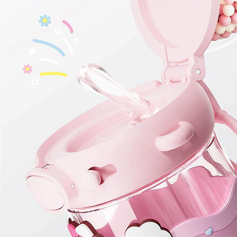 X&W Sanrio Kuromi Water Bottle 650ml Straw Cup with One‑click Pop‑up Lid Lockable Leak‑proof Drinking Mug for Kid Back to School