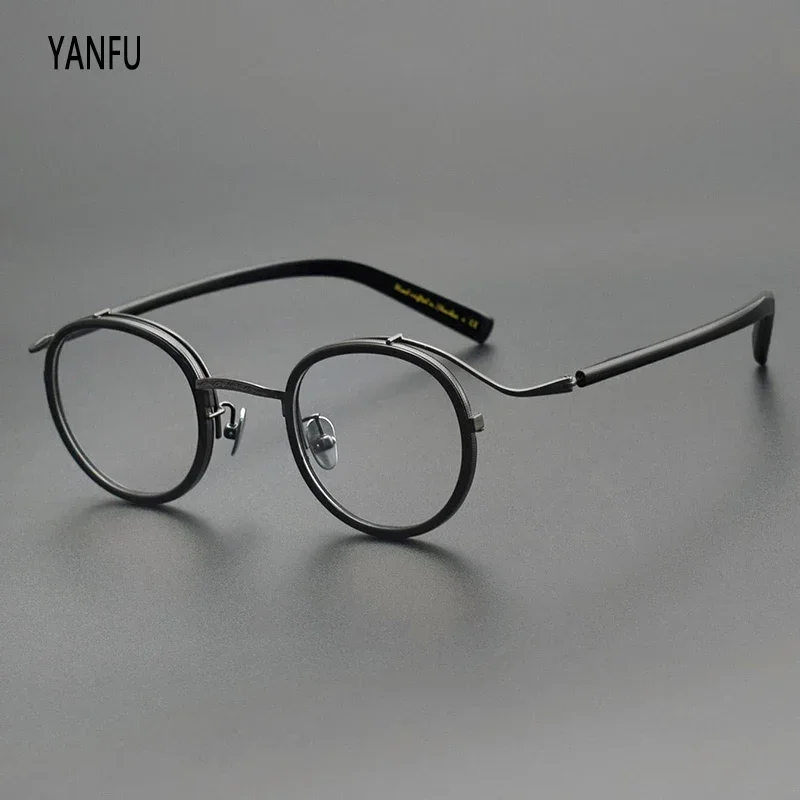 Pure Titanium Tortoise Artistic Vintage Round Glasses Frames Light Retro Optical Eyewear Reading for Women Men Eyeglasses Myopia