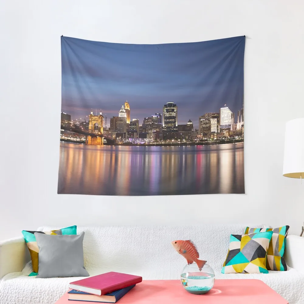 Cincinnati Skyline at Twilight Tapestry Wallpaper Bedroom Bed Room Decoration Decor For Bedroom Tapestry