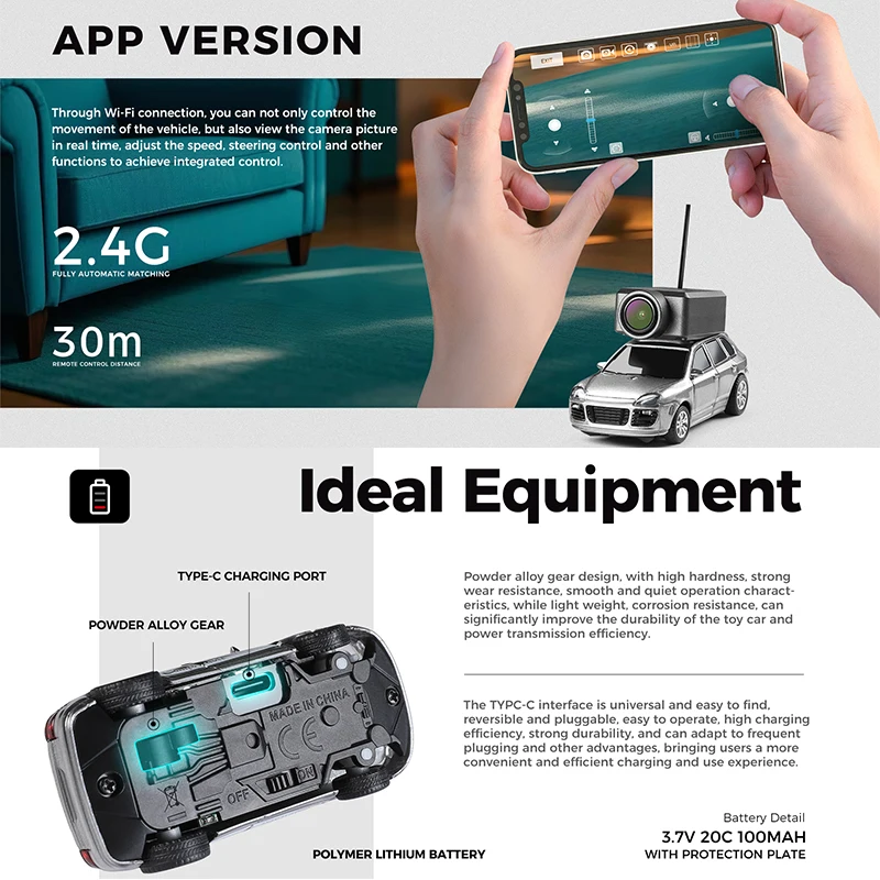 WLtoys 6401 1:64 Mini Drift RC Car 2.4G جهاز تحكم عن بعد مع كاميرا 720P FPV وتطبيق WiFi، لعبة سباق RC احترافية هدية للأطفال