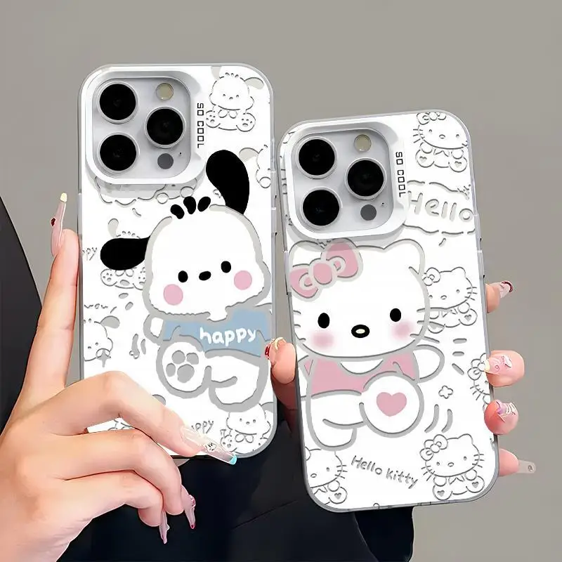 Cute Hellos Kittys Pochaccos Phone Case For iPhone 15 14 13 12 11 Pro Max X XR XSMAX 8 7 Plus Candy Matte Shockproof Back Cover