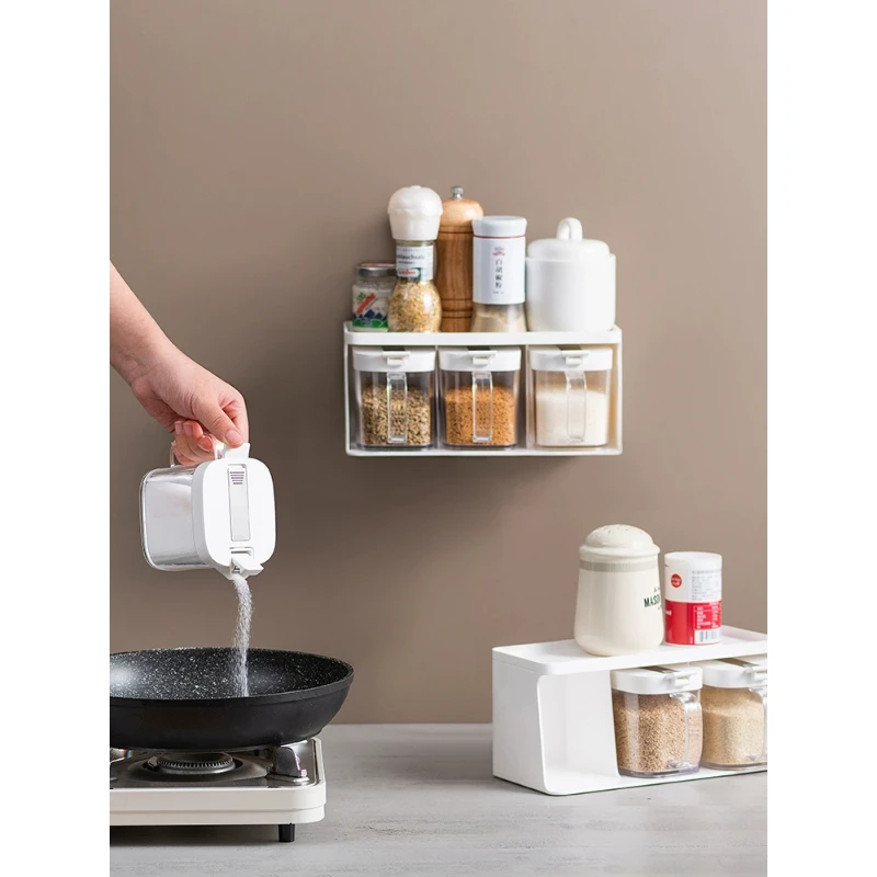 

Wuming seasoning jar household assembly flip salt monosodium glutamate wall storage shelf kitchen seasoning box set