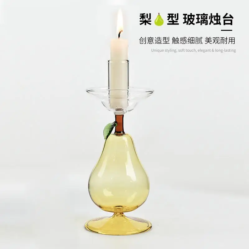 Yellow Pear-shaped Glass Candlestick,2.5 Cm Long Candlelight,colorful Candle Holder,home Decoration,wedding Photography Prop