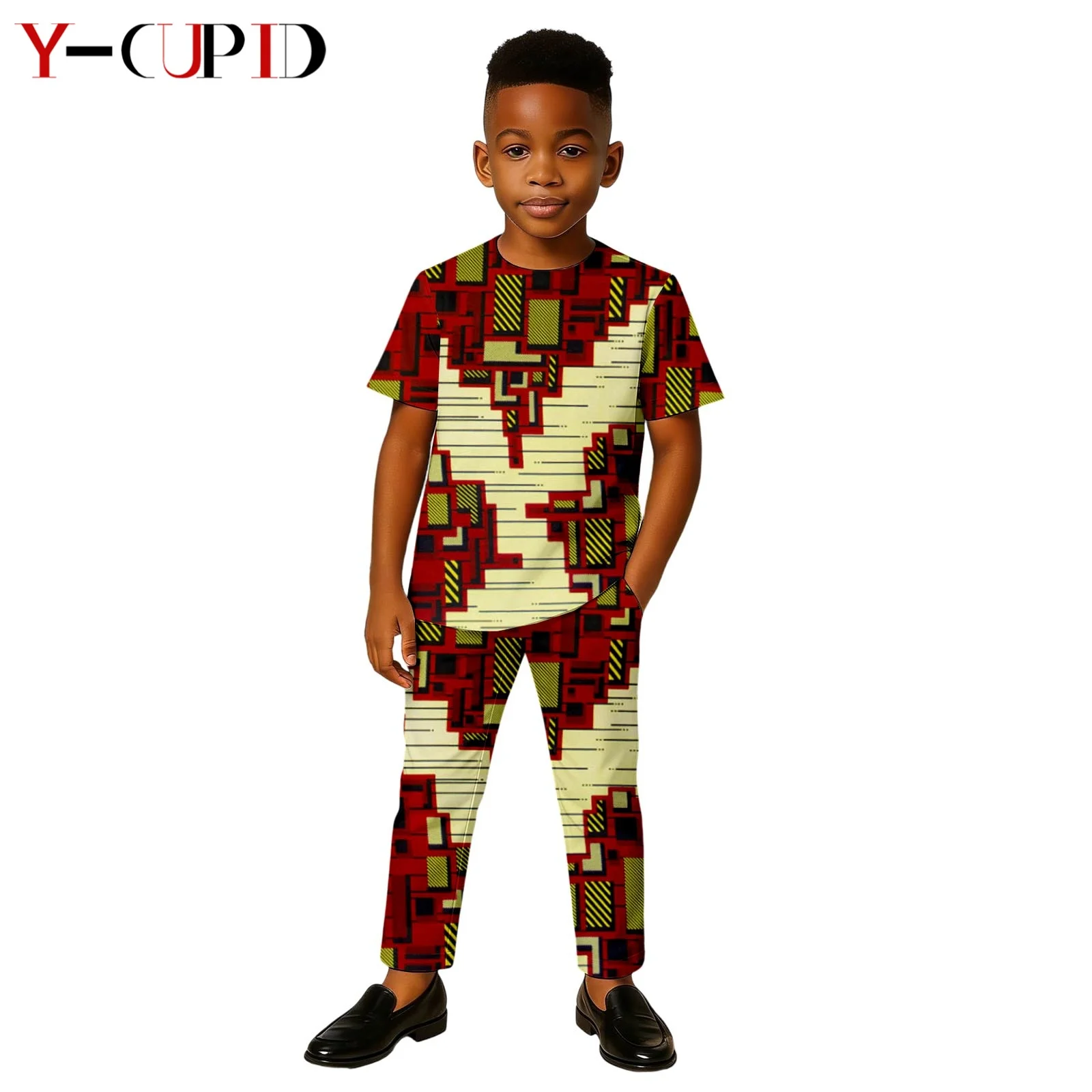 

African Clothes for Boys Kid Outfits Dashiki Summer Cotton Print Top Shirt and Pant Sets Bazin Riche Children Outwear 2646004