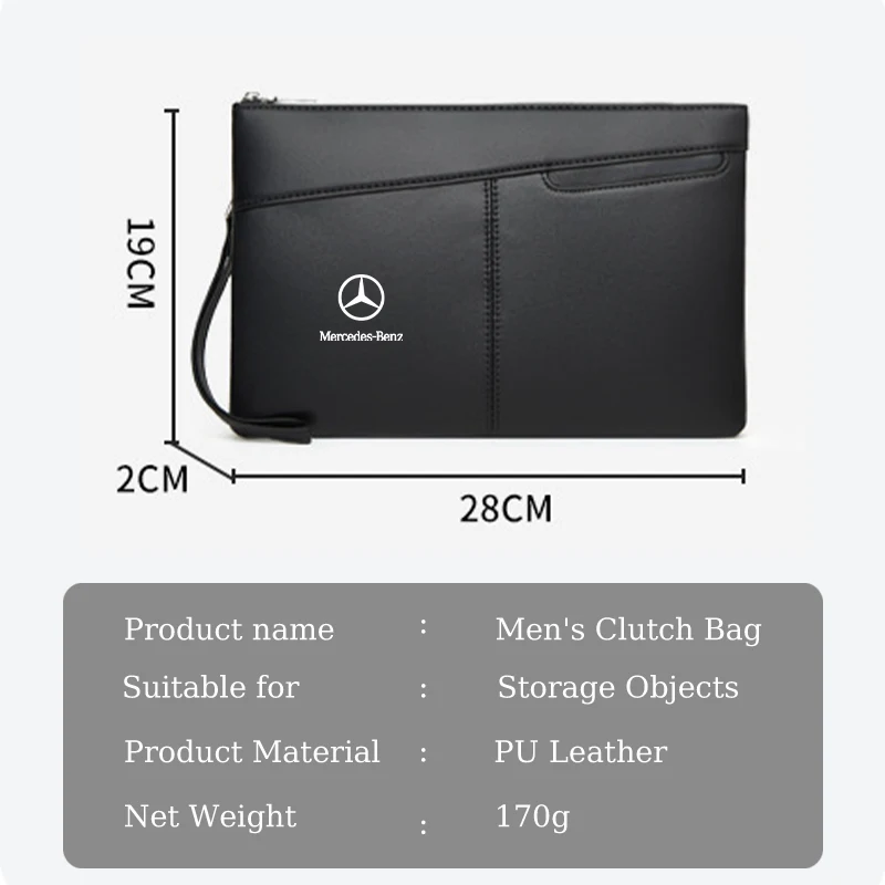 Car Logo Business Briefcase Leather Men Phone Key Storage Bag For Mercedes Benz A B C E S Class W201 W210 W108 W205 W203 C180