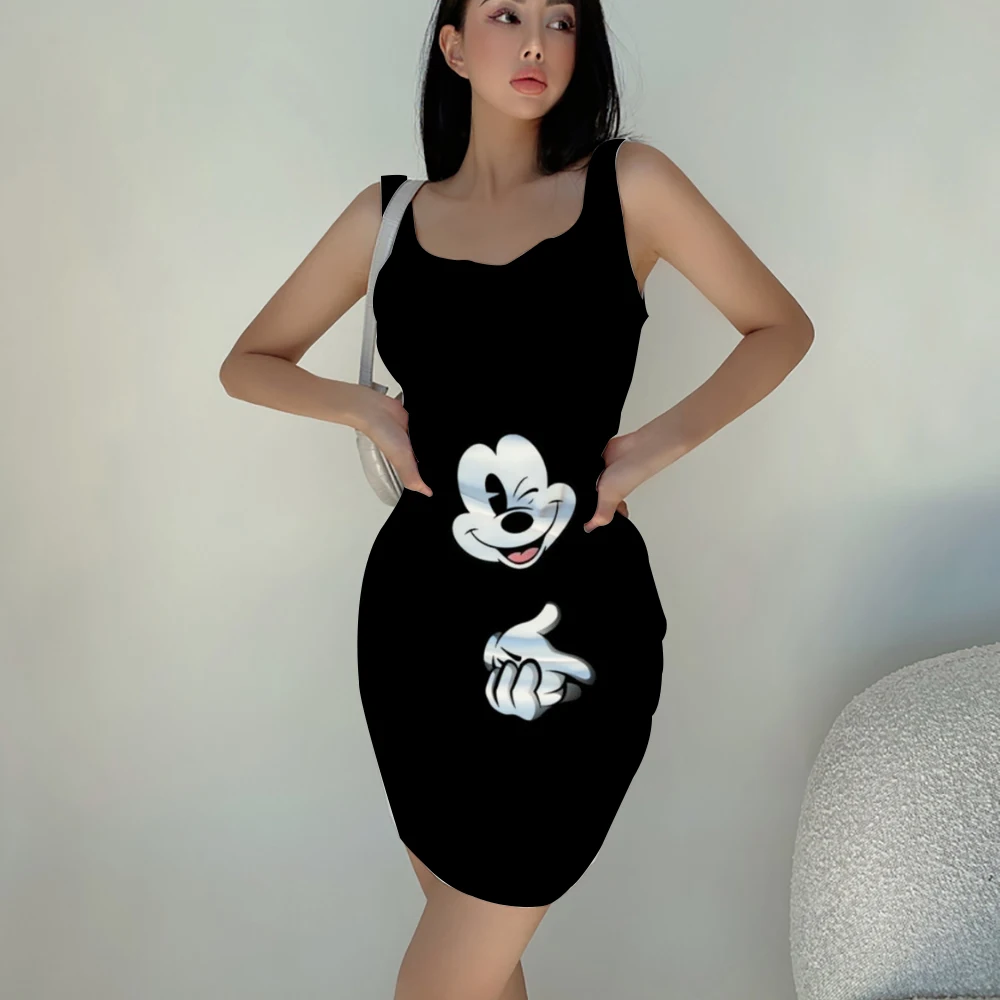 2022 Ladies Elegant Sling Sleeveless Dress Top Sexy Skinny Dress Casual Disney Cartoon Fashion Print Mickey Minnie Y2K