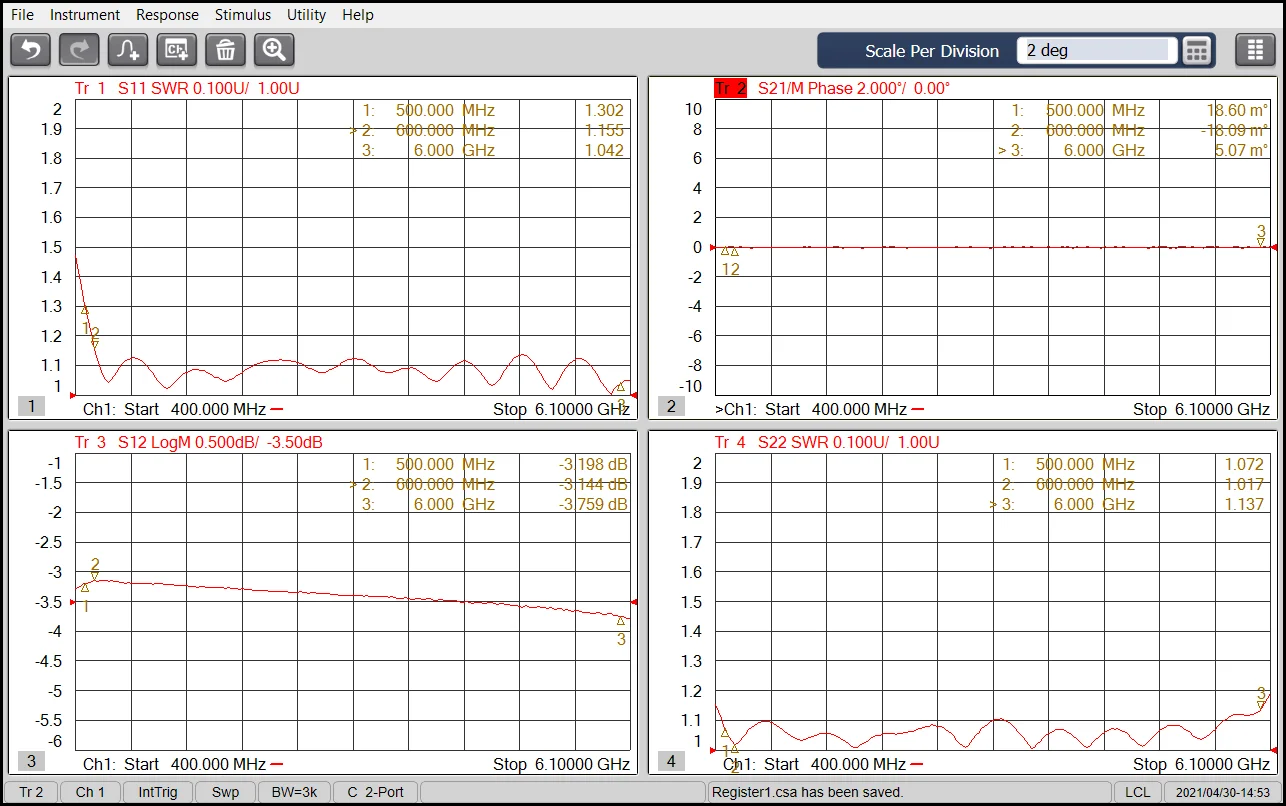 RF One-to-Two Power Divider PD-0.5/6-2S 0.5-6GHz 30W