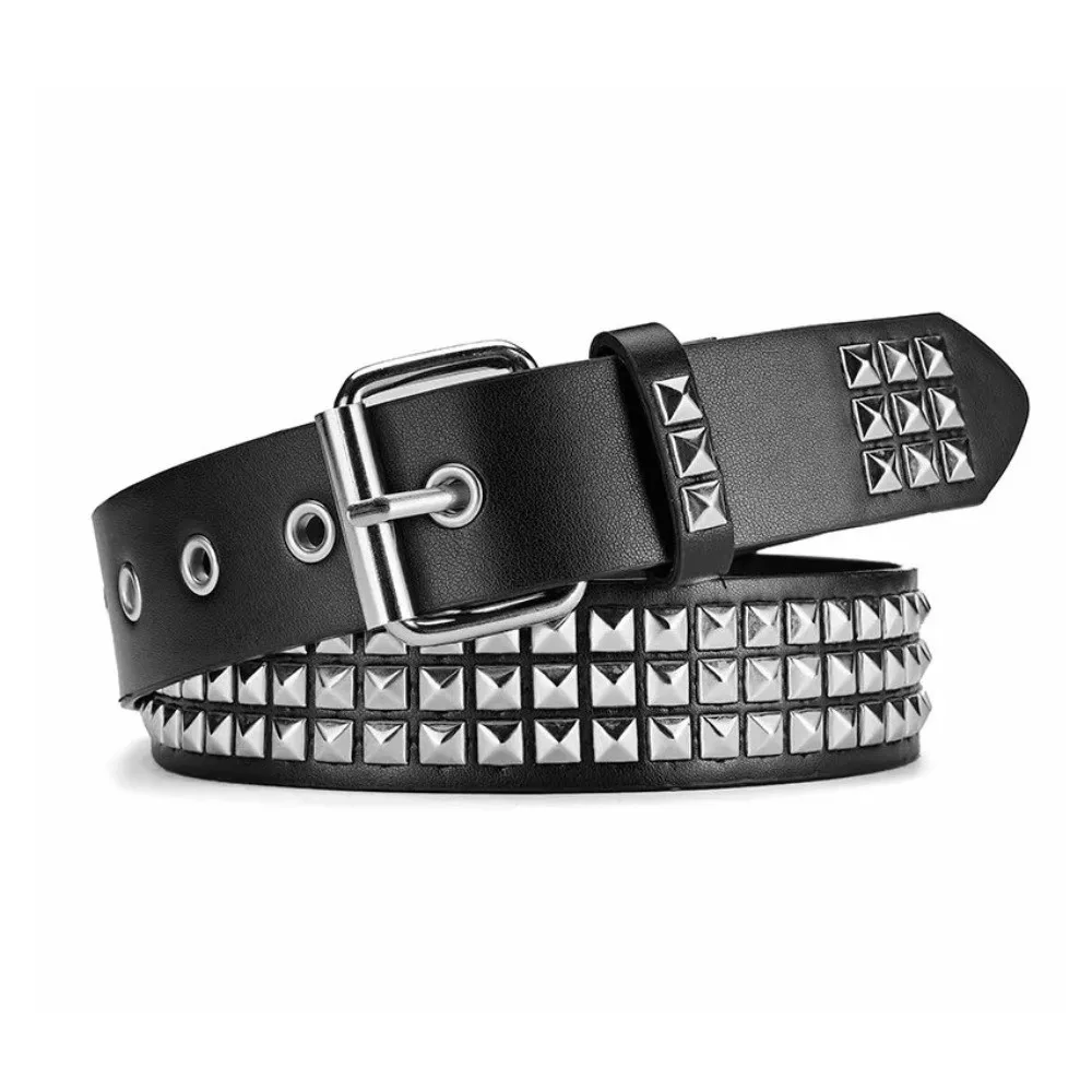 New Vintage Punk Rivet Belt PU Leather Stainless Steel Buckle Metal Gothic Waistband Decorative Metal Y2K Pyramid Belt Rock
