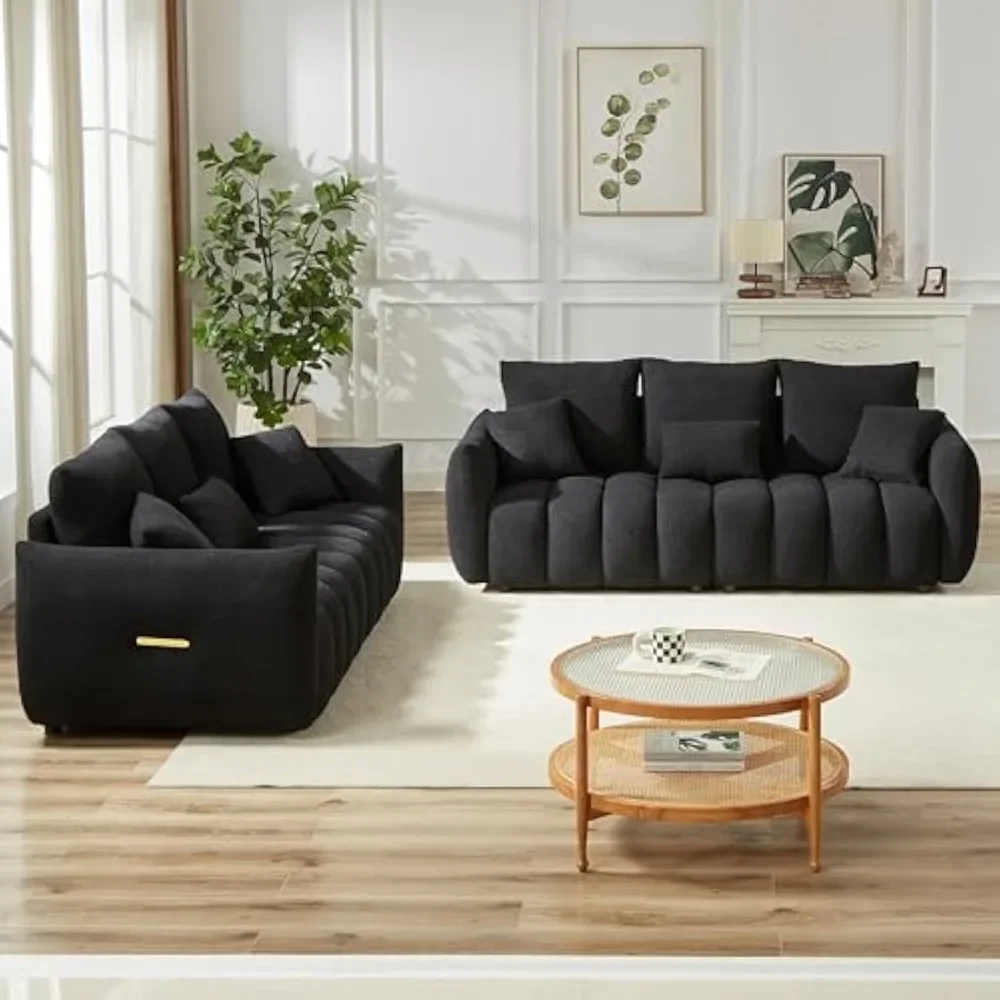 3 Seater Teddy Fleece Overstuffed Loveseat Sofa Sets Include 2 Pieces Minimalist Style Boucle Upholstered Love Seat Cloud Couch