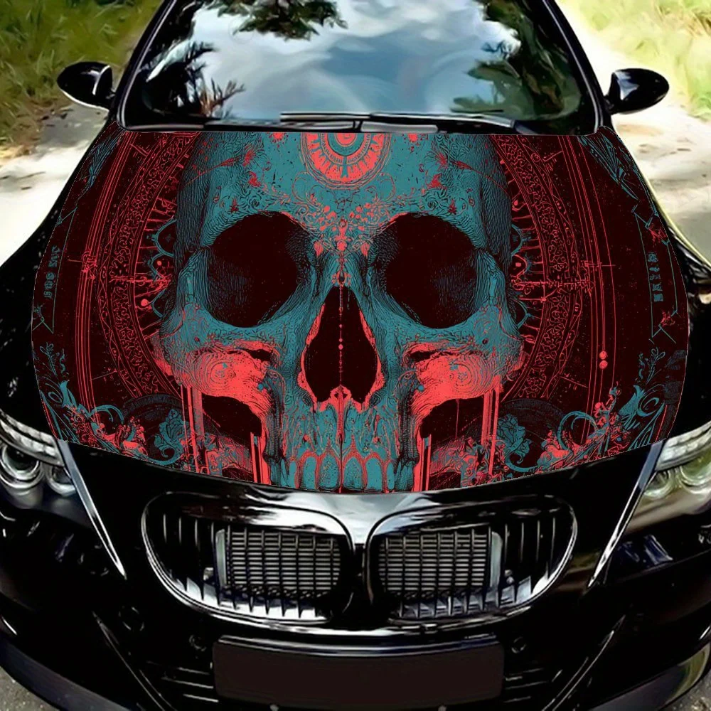 

Mystic Skull Head Blood Splattered Fluid ПВХ автомобильные виниловые обертки, самоклеящаяся водонепроницаемая наклейка на капот автомобиля, украшение автомобиля Pr