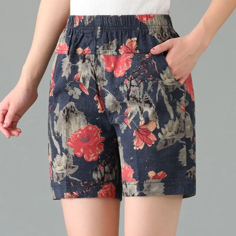 

Women Summer Fashion Printing and Dyeing Loose Cotton and Linen High Waist Quarter Pants Women Clothes Casual Trend Straight