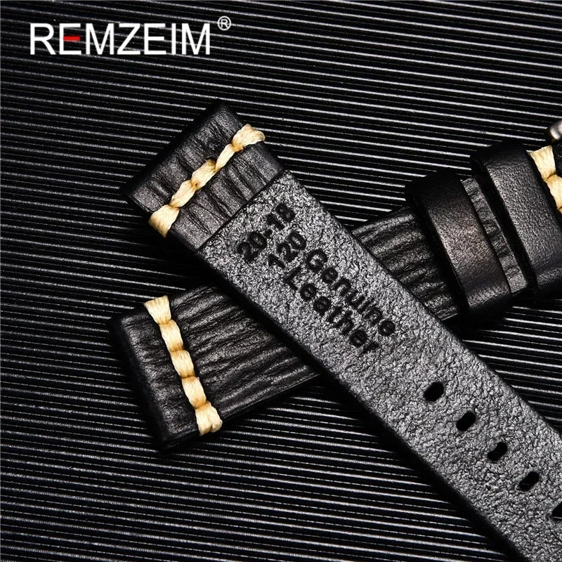 REMZEIM Vegetable Tanned Leather Watch Strap 18mm 20mm 22mm 24mm Fashion Watch Accessories Men Women Retro Watchband