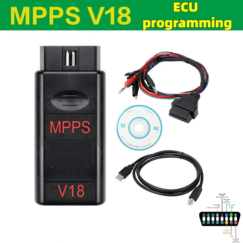 MPPS V18 OBD2 ECU Chip Tuning CAN Flasher Full Wiring Kit Multi-Language Auto Diagnostic Tool for EDC15 EDC16 EDC17
