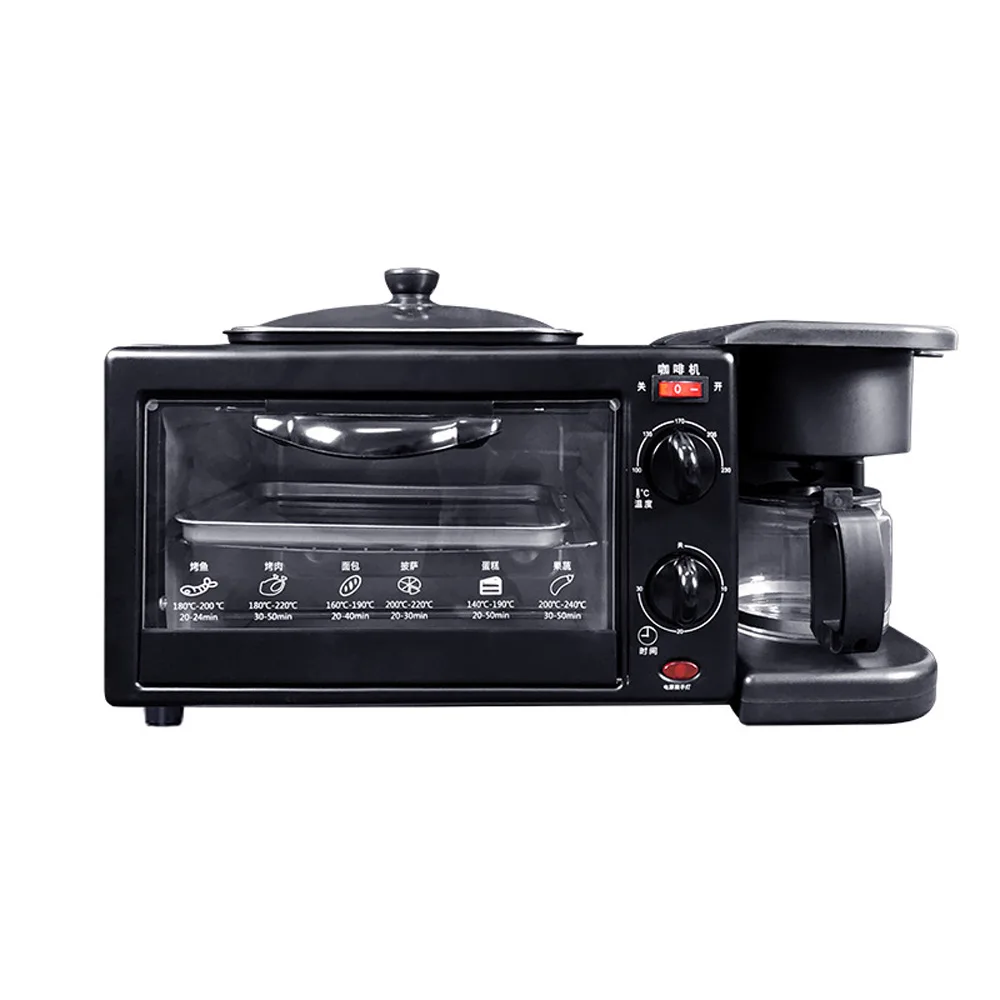 فرن كهربائي 3 في 1 ماكينة صنع الإفطار متعددة الوظائف ماكينة صنع القهوة بالتنقيط الخبز المنزلية البيتزا مقلاة محمصة