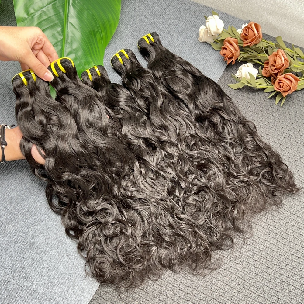 

Натуральные волнистые пряди 15A, 100% человеческие волосы, необработанные, натуральные, двойная строчка, вьетнамские, волнистые, натуральный цвет. # 1B