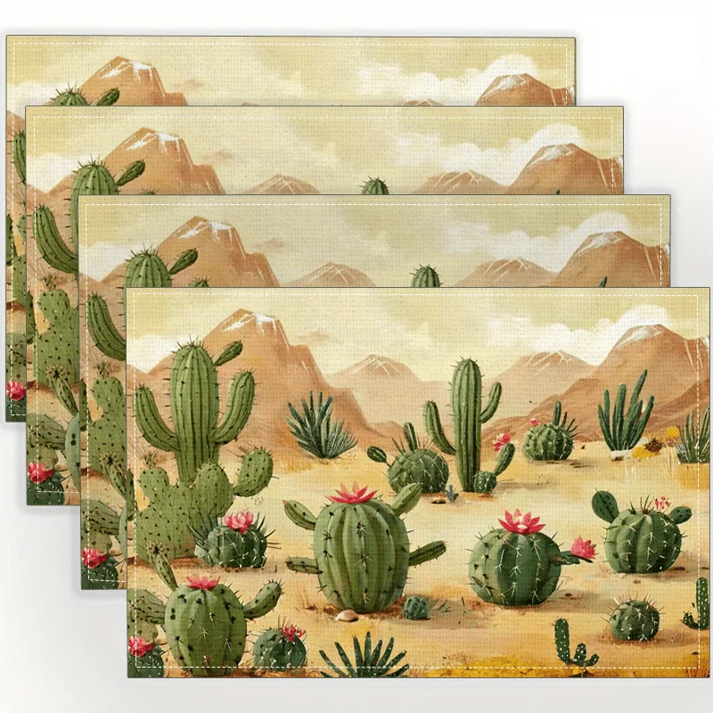 Desert Cactus Placemats Set of 4 Southwestern Table Mats with Mountain Landscape Design for Rustic Kitchen Dining Decor