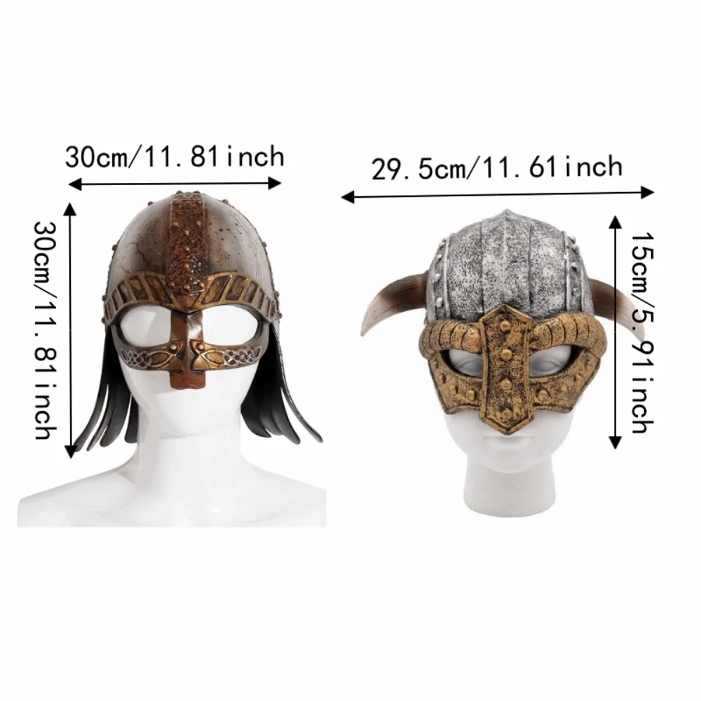 Vintage Viking Horn Hat Helmet Head Ornament Realistic Medieval Warrior Knight Hat Dress Up Renaissance Decorative Mask Headgear - view 5