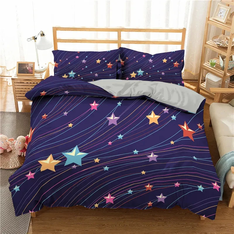 

Stars Bedding Set Round Dots Starry Sky Print Duvet Cover Microfiber Galaxy Theme Comforter Cover King For Girl Teen Room Decor