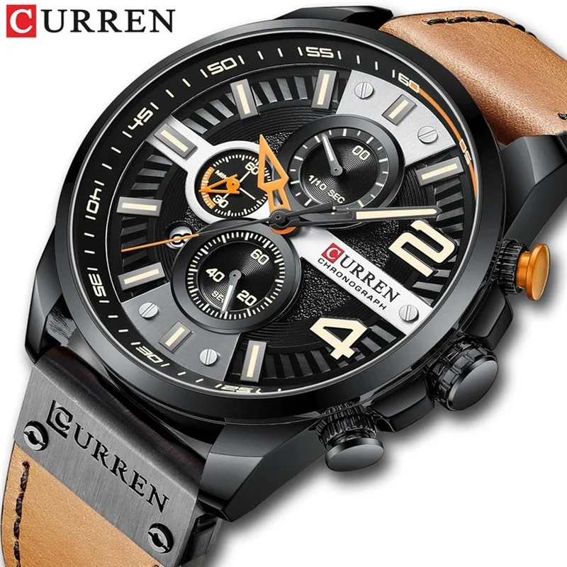 

CURREN Fashion Sport Watches Mens Chronograph Wristwatch Luxury Top Brand Day Date Watch for Men Waterproof Leather Male Clock