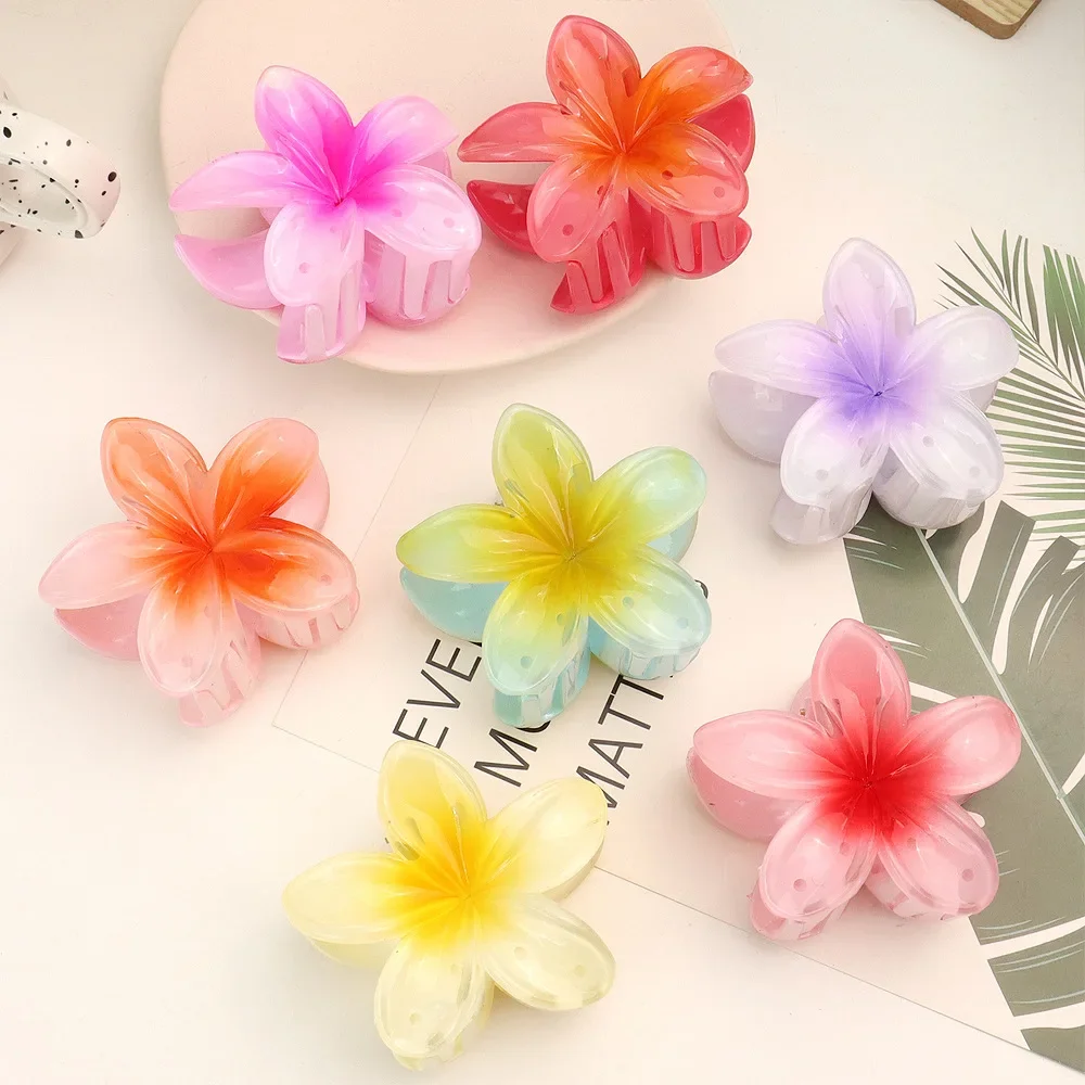 Hawaiian Cute Flower Hairpin Girls Sweet Shark Clips Summer Beach Vacation Style Hair Accessories For Thick Hair Bohemia Jewelry