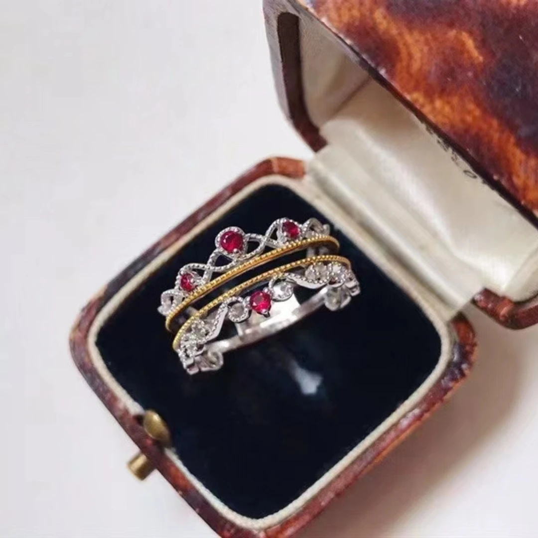 Anillo de mujer de Triple desgaste con rubí Natural de Myanmar recién quemado, plata pura S925, exquisitas gemas incrustadas de alta claridad