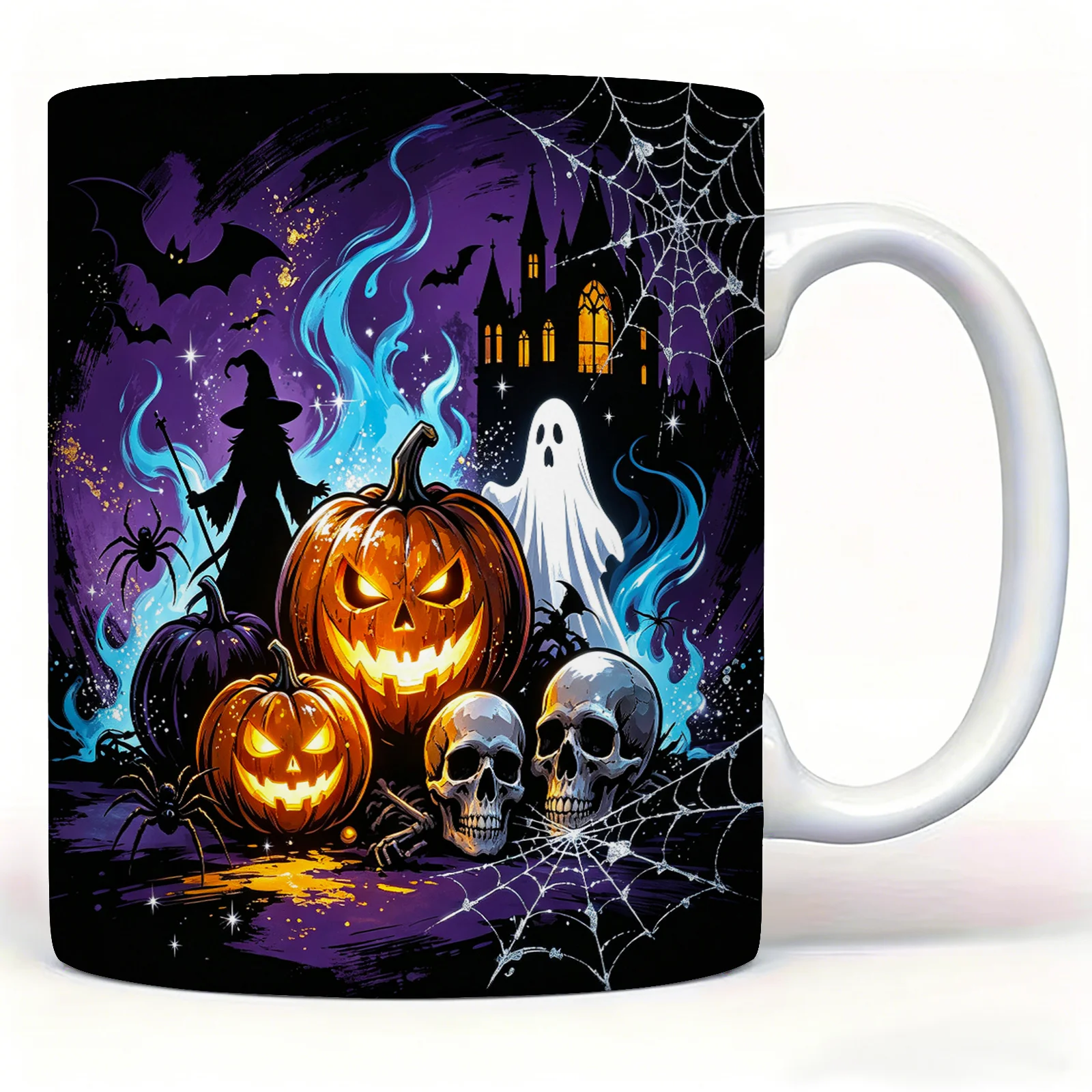 1pc Halloween-Themed Ceramic Coffee Mug with Double-Sided Pattern Design, Reusable, Easy to Hand-Wash, 11Oz Stylish Cup for Home Decor, Office Water Cup, Ideal Gift for Friends