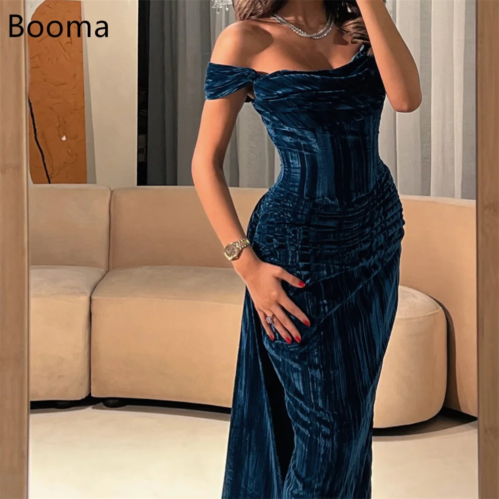 

Booma Mermaid Off The Shoulder Simple Velvet Evening Dresses Long Formal Dresses for Women Sleeveless Prom Gowns Custom Made