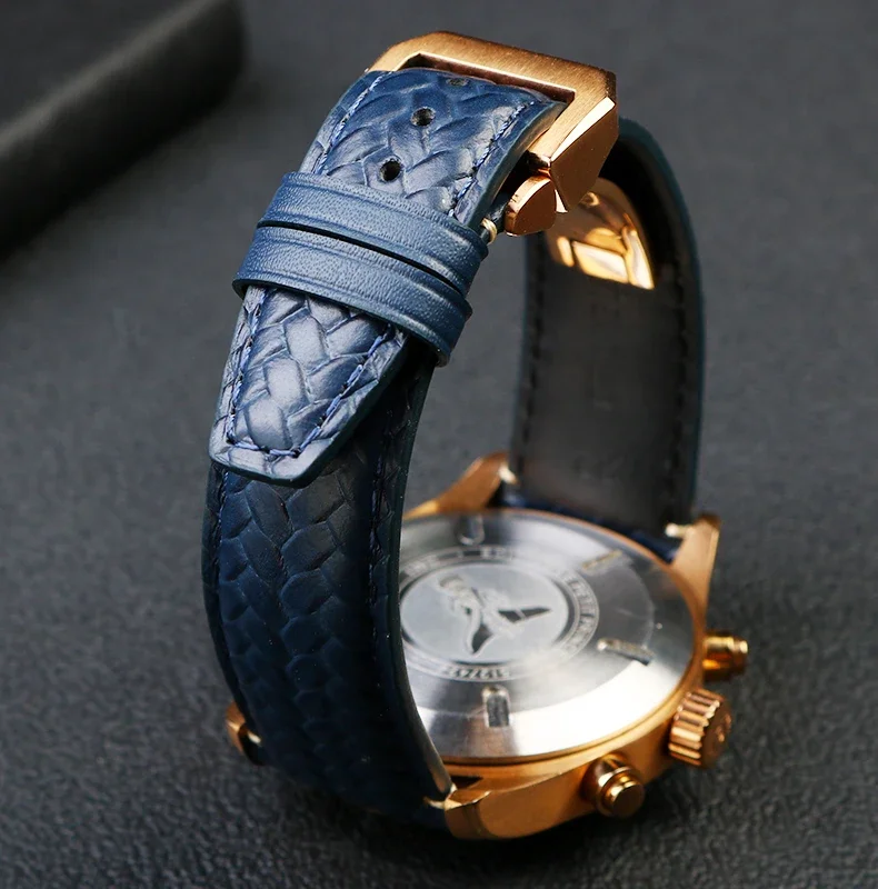 High Quality Cowhide Woven Watchband For IWC IW344205 Portugieser Pilot Watches Portofino Blue Soft Leather Watch Strap 22mm