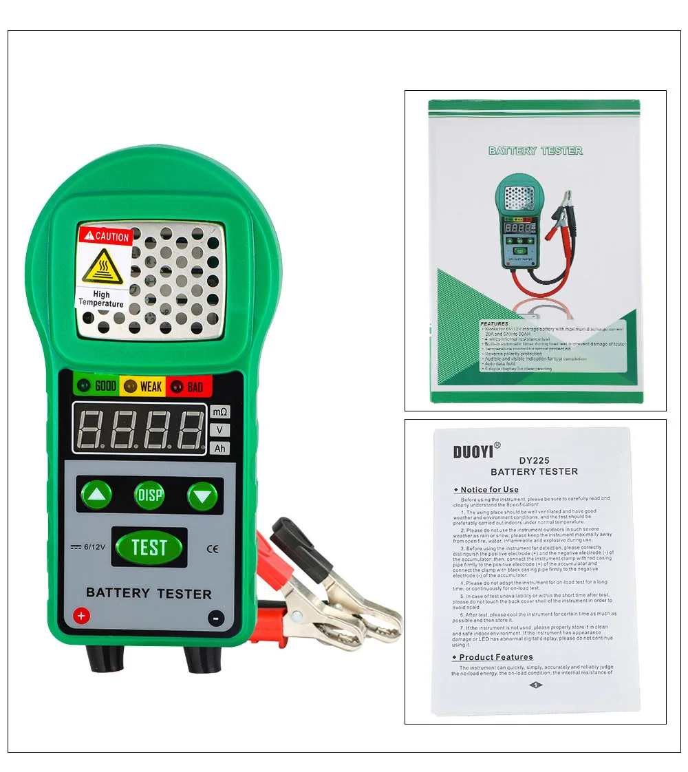 DUOYI DY225 3 In 1 Tester batteria per veicoli elettrici 6V 12V DC carico di alimentazione avviamento carica UPS strumento di prova Tester di