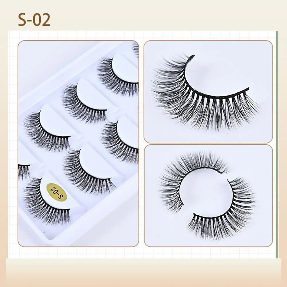 5 Pairs Eyelash Extension 3D Mink Eyelashes Black Stem Natural Thick Makeup Tool Chemical Fiber Volume Dramatic