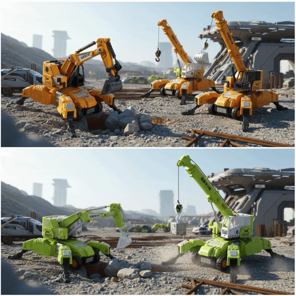 Rotating Function Transformable Engineering Vehicle Lifting Function Plastic Material Diecast Car Model Four-legged Design