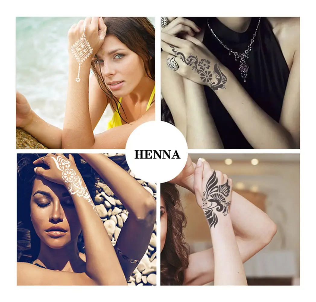 Exquisite Índia flor henna estêncil para homens e mulheres, corpo arte adesivo modelo, DIY oco desenho modelo para pernas e braço