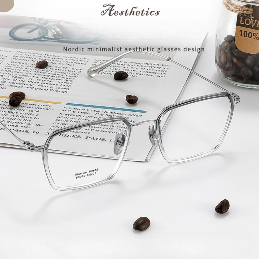 

Square glasses frame pure titanium ultra-light wide-edge myopia glasses screwless glasses frame men's senior sense