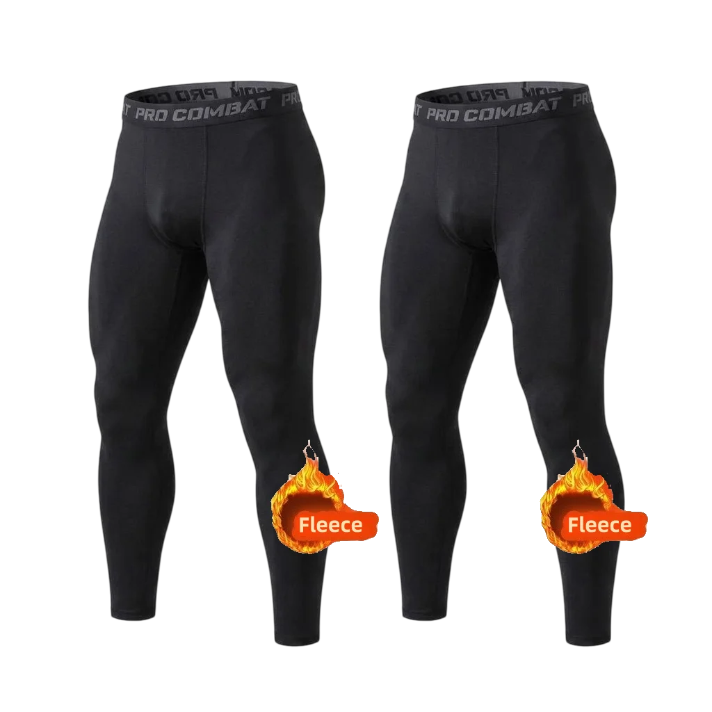 2Pack Men Thin Fleece Compression Tights Winter Thermal Underwear Base Layer Pants For Running Gym Sports Workout Bottoms