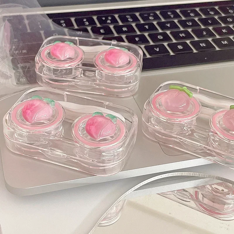 Pink Peach Clear Visible Contact Len Case NoScrew Lid Contact Lens Organizer Colored Contacts Lens Case Travel Organizer 2025New