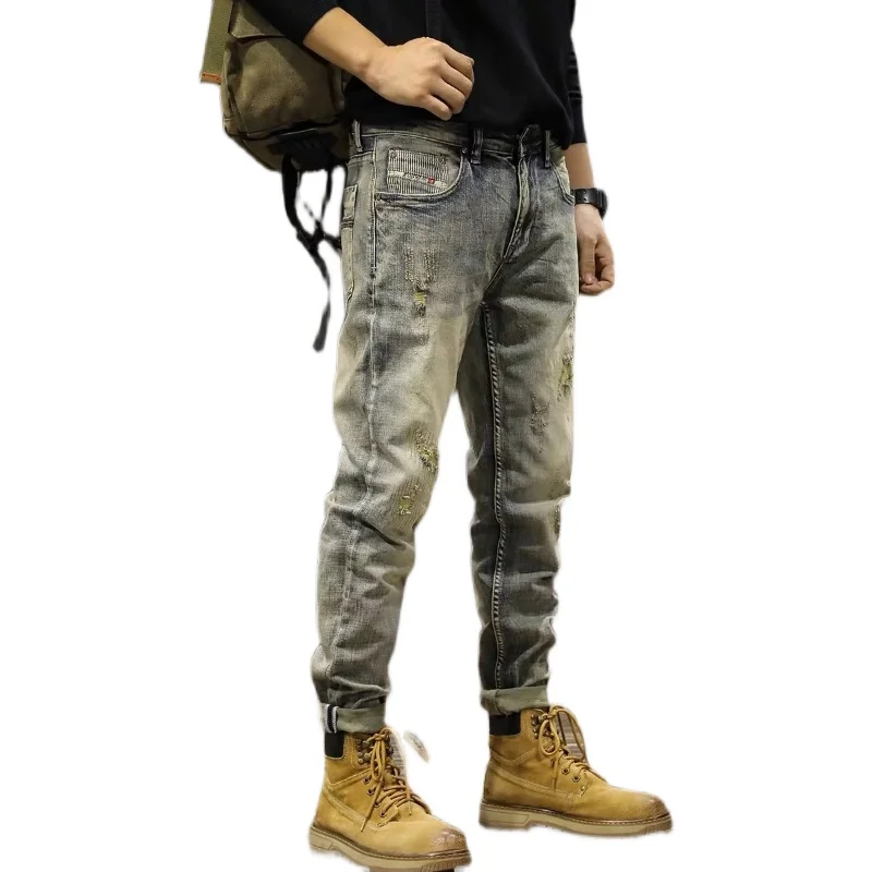 Calças Jeans Masculinas Estilo Americano Retrô com Corte Reto, Roupas Casuais para Trabalho, Tendência de Primavera, Calças L...