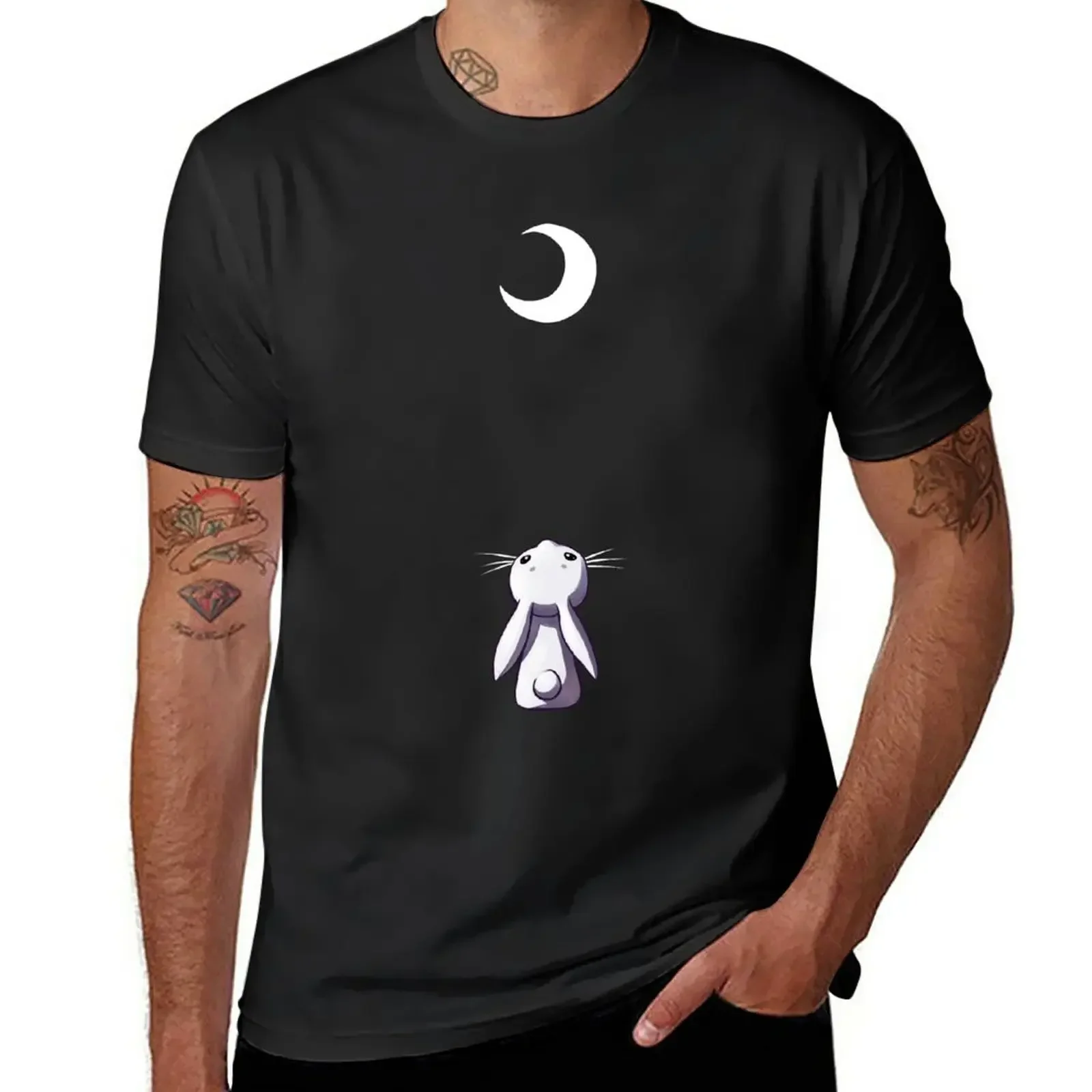 Camiseta de manga corta para hombre, camisa con estampado de Moon Bunny, ropa de anime