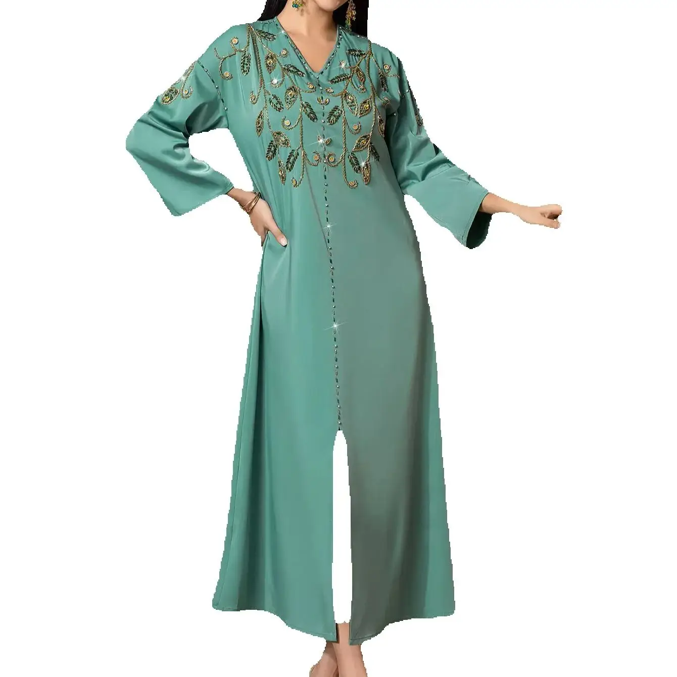 

Luxury Dubai Abaya Satin Kaftan Diamonds Jalabiya Femme Musulmane Vestidos Turkey Kaftan Women Evening Party Dress Eid Djellaba