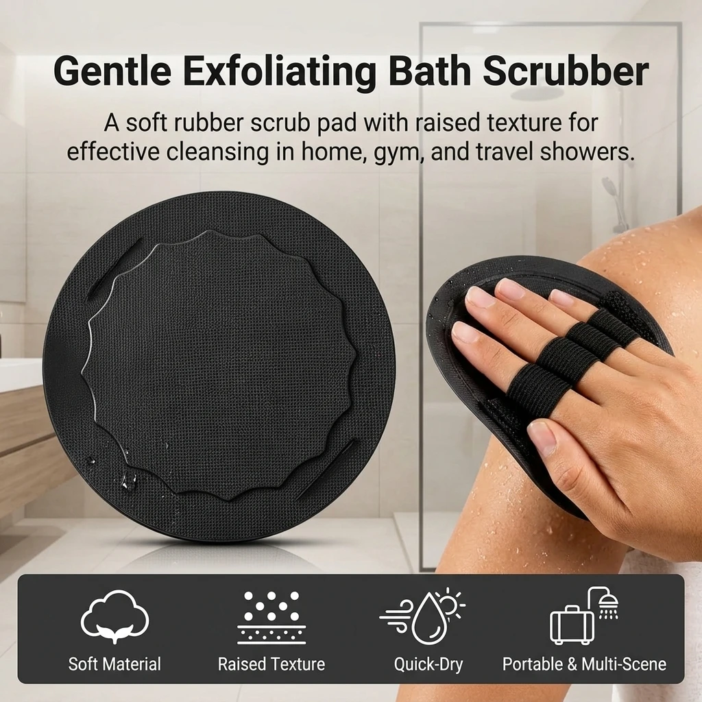 Bath Scrubber Natural Rubber Exfoliating Body Scrub Pad Painless Skin Cleaning Tool for Home Gym Travel Shower Essentials
