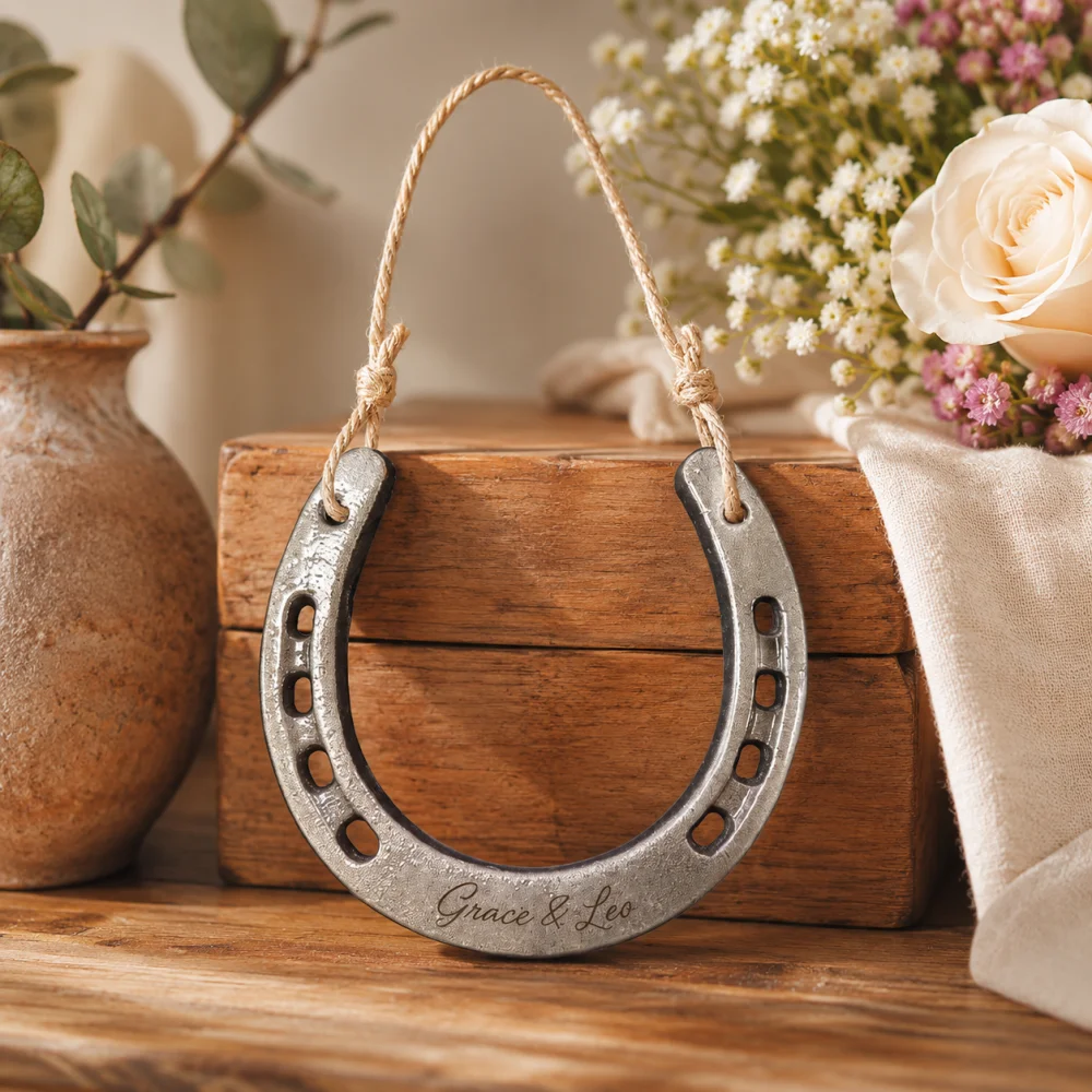 Personalized Horseshoe,Custom Engraved Name Ornament,Lucky Horseshoe Wall Hanging,Couple Custom Gift,Housewarming Good Luck Sign - view 2