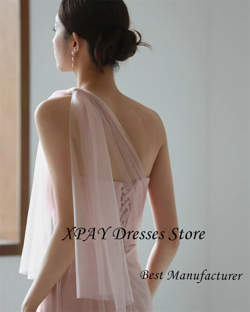 Xpay simples rosa vestido de festa à noite coreia sessão de fotos casamento sem alças tornozelo comprimento formal vestidos de noiva personalizado espartilho