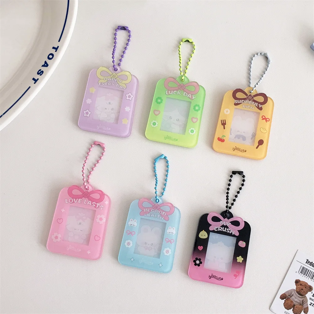 Kawaii Bow Kpop Idol Photo Card Protect Frame For 1inch Mini Photocard Holder Keychain Mini Lovers Souvenir Pendant