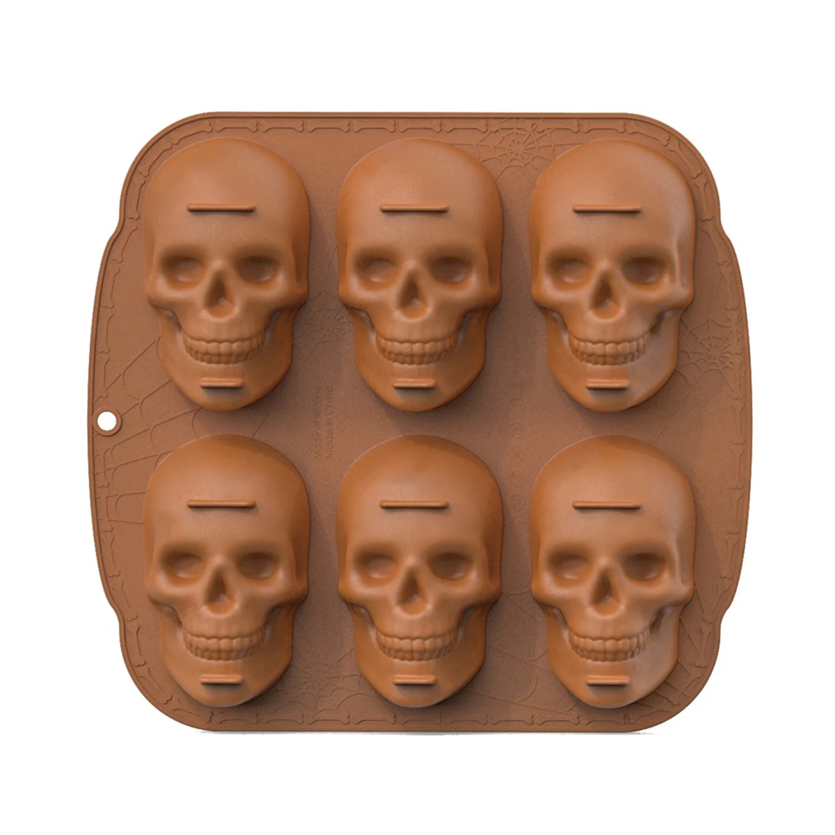 Halloween Skull Cake Pan Silicone Mold, 6 Cavities Pirate Skull 3D Silicone Mold Baking Pan,Brown