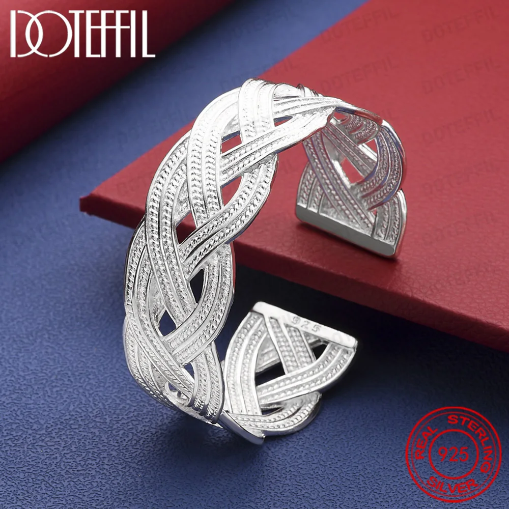 925 Sterling Silver Intertwined Cross Bangle Bracelet For Woman Man Wedding Engagement Fashion Charm Party Jewelry