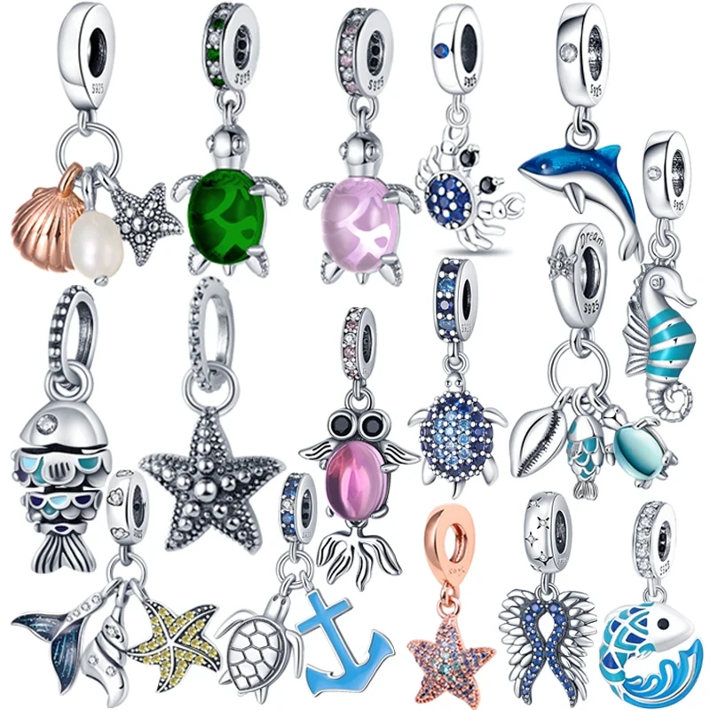 Abalorios colgantes de estilo veraniego para mujer, tortuga, estrella de mar, pulpo, delfín, compatibles con Pulsera Original, joyería